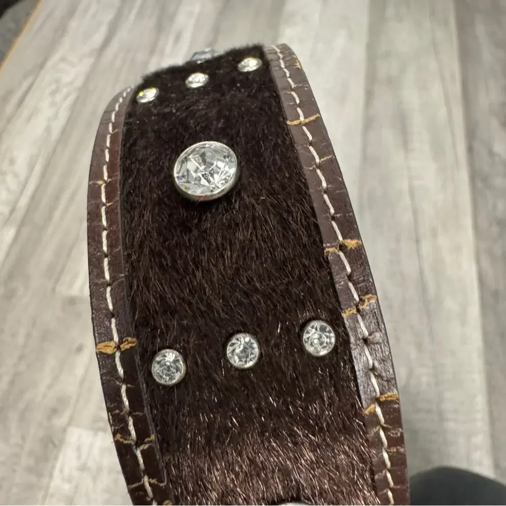 Western Belt Rhinestone Bling Brown Leather Rodeo Buckle Cowgirl Small